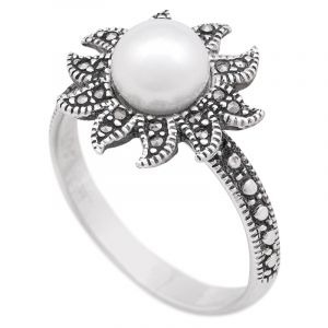 Stříbrný prsten s perlou a markazity Ag 3,8 g - 56 | SoNo spol. s r.o.