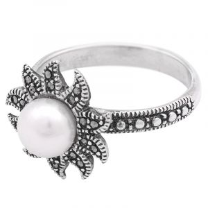Stříbrný prsten s perlou a markazity Ag 3,8 g | SoNo spol. s r.o.