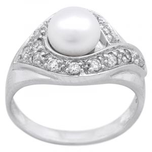 Stříbrný prsten s perlou a zirkony Ag 5,3 g | 53